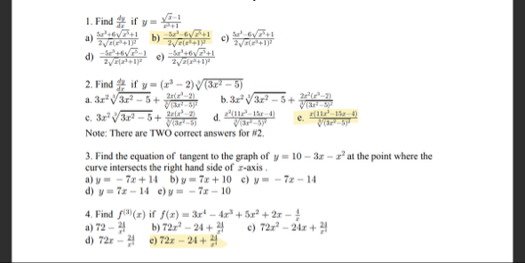 Find d y d x if y = x 2 - 1 x 3 1 a ) 5 x 3 6 x 3