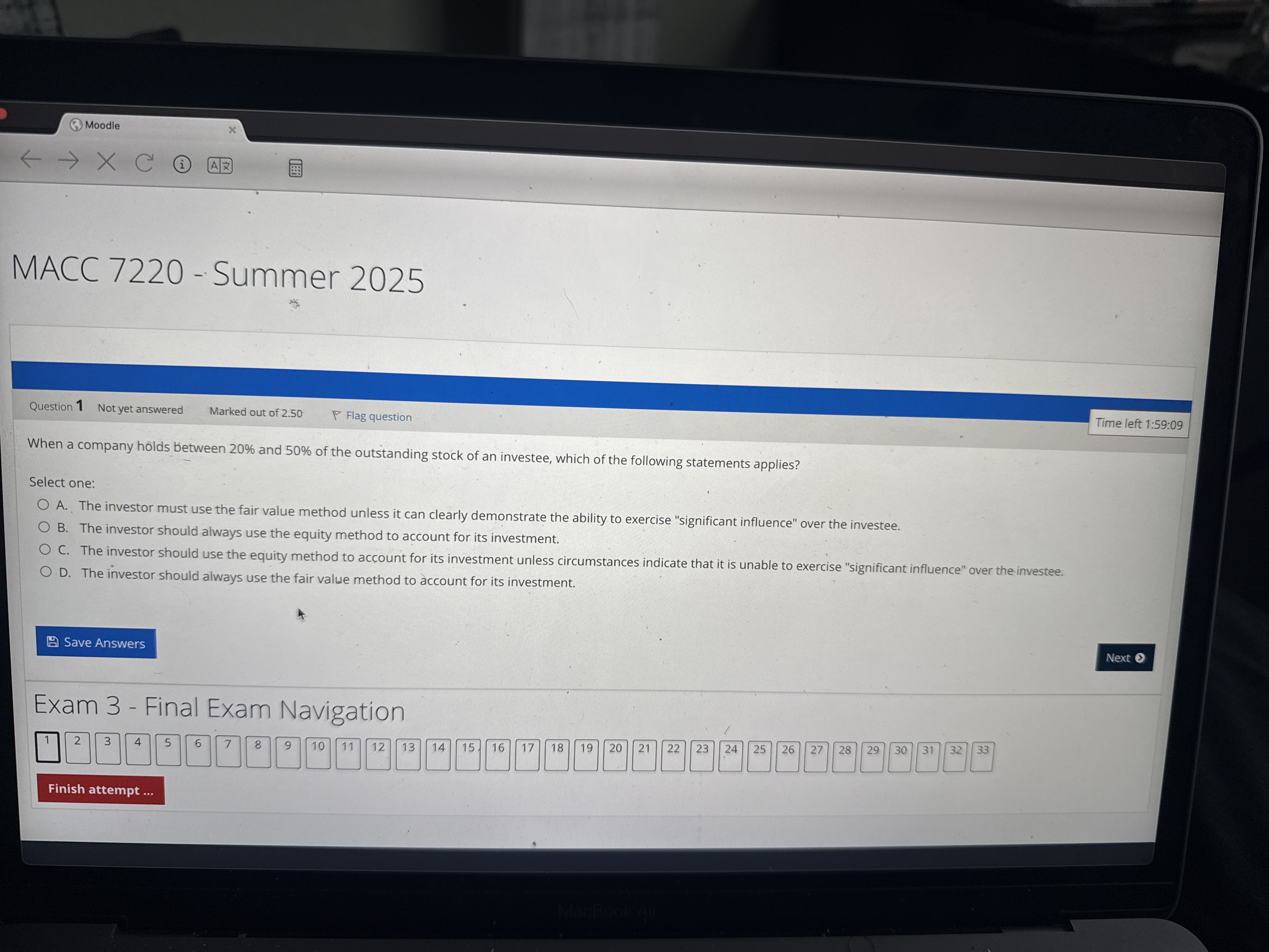 When a company holds between \ ( 2 0 \ % \ ) and