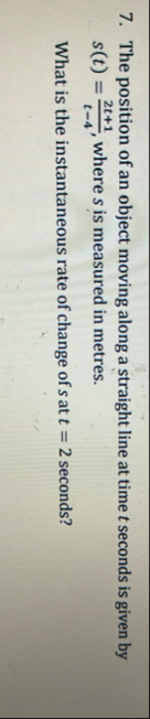 The position of an object moving along a straight