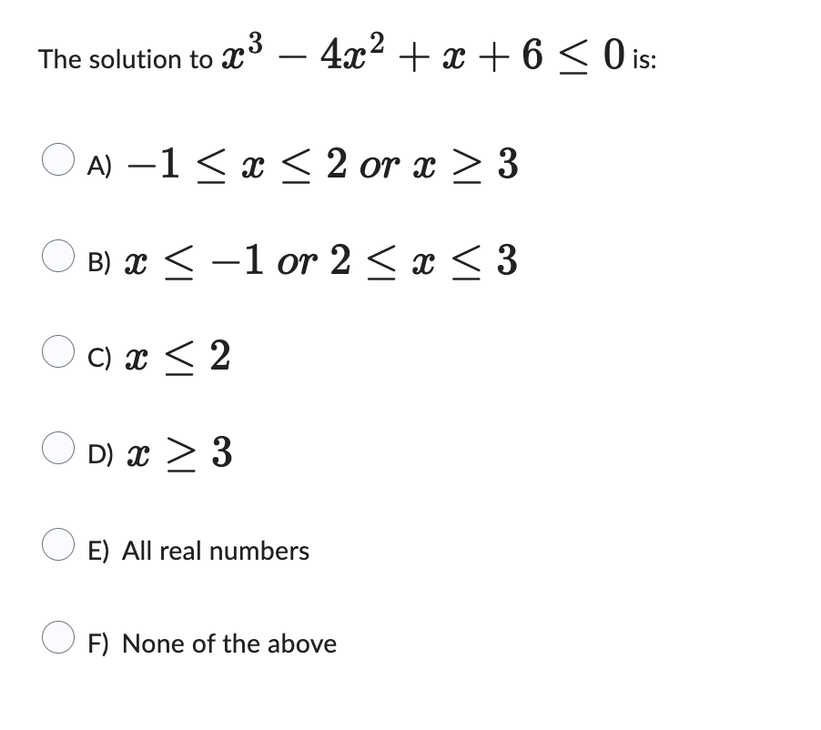 The solution t o x 3 - 4 x 2 + x + 6 0 i s : - 1