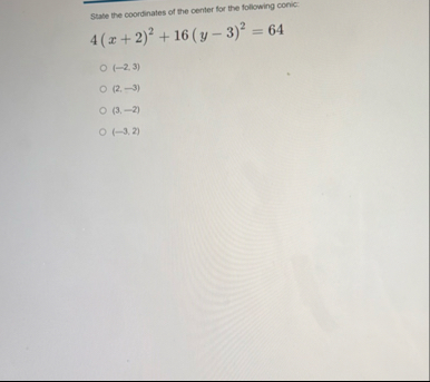 State the coordinates of the center for the