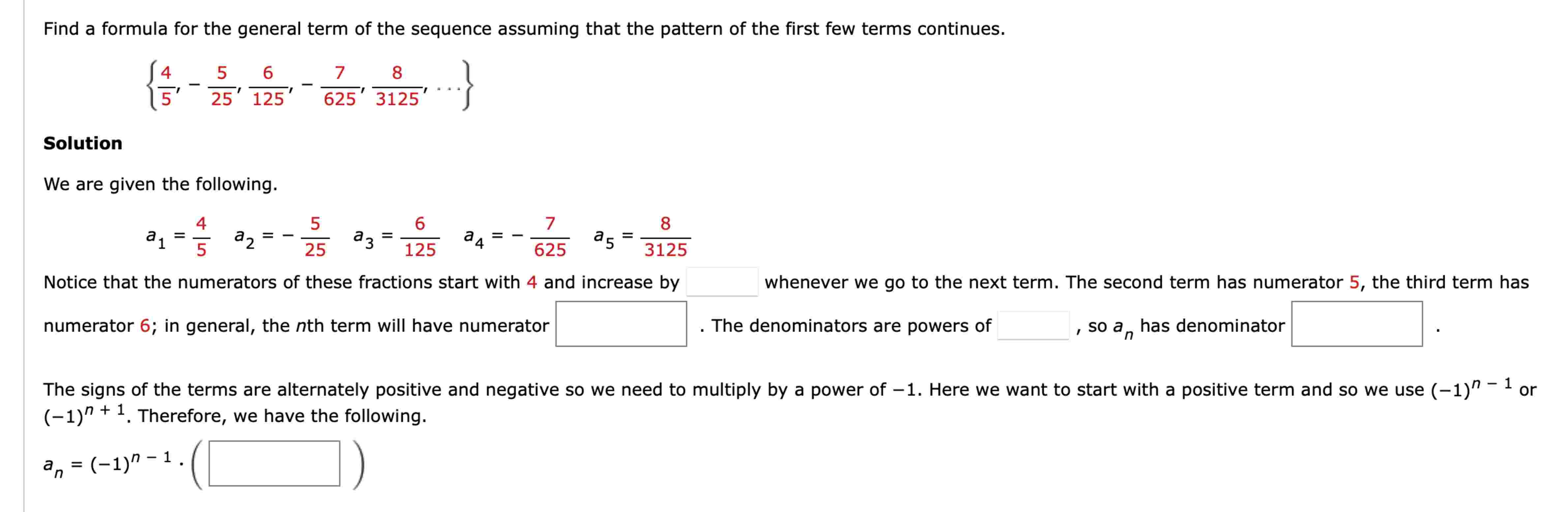Find a formula for the general term o f the