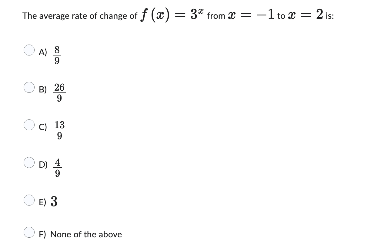 The average rate o f change o f f ( x ) = 3 x