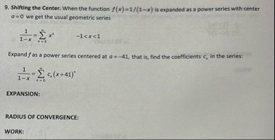 Shifting the Center. When the function f ( x ) =