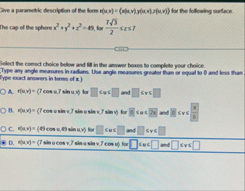 Sive a parametric description of the form r ( u ,