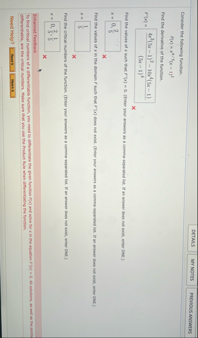 MY NOTES Consider the following function. F ( x )