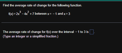Find the average rate o f change for the