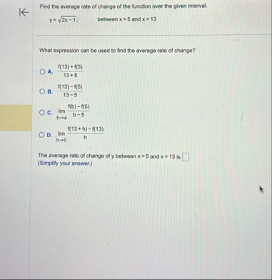 Find the average rate of change of the function