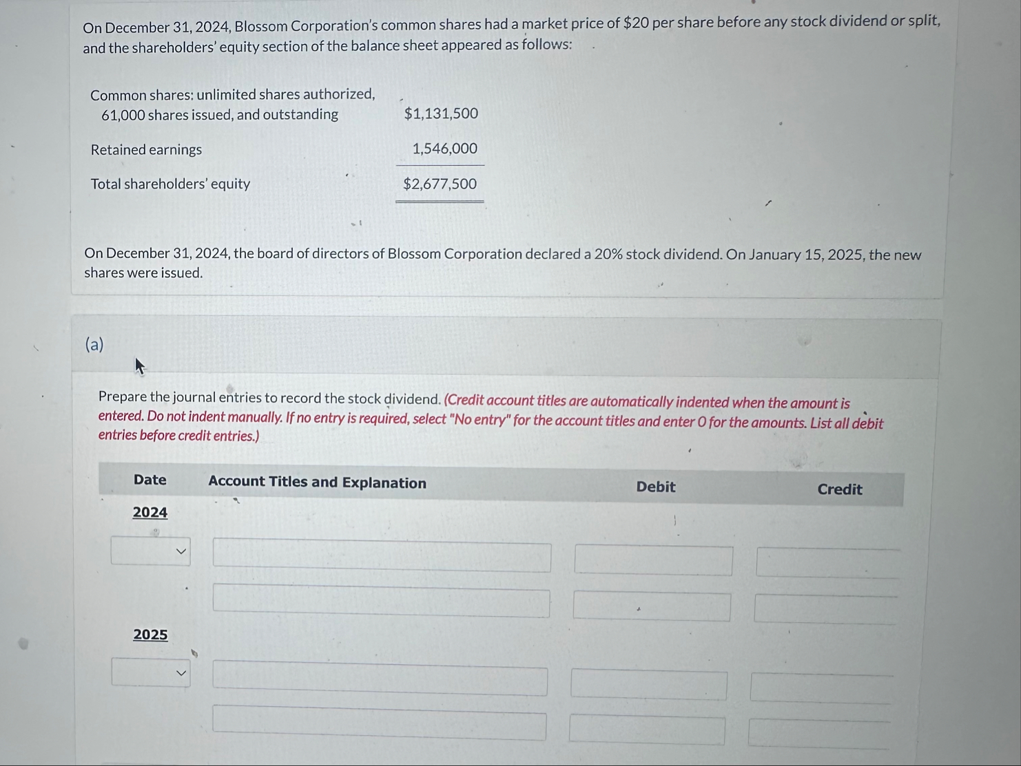 On December 3 1 , 2 0 2 4 , Blossom Corporation's