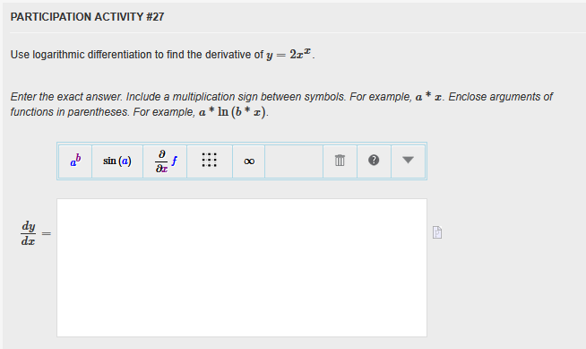 PARTICIPATION ACTIVITY # 2 7 Use logarithmic
