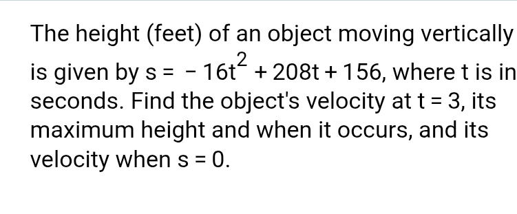 The height ( feet ) of an object moving