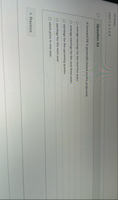 5 0 Abints CSLO 1 , 2 , 5 , 6 , 8 Question 1 6 A