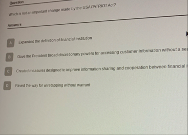 Question Which is noct an important change made