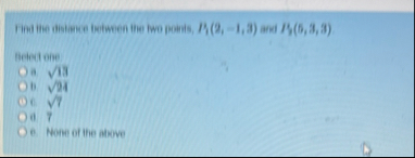 I Ind the distrume between the two points, I 1 (