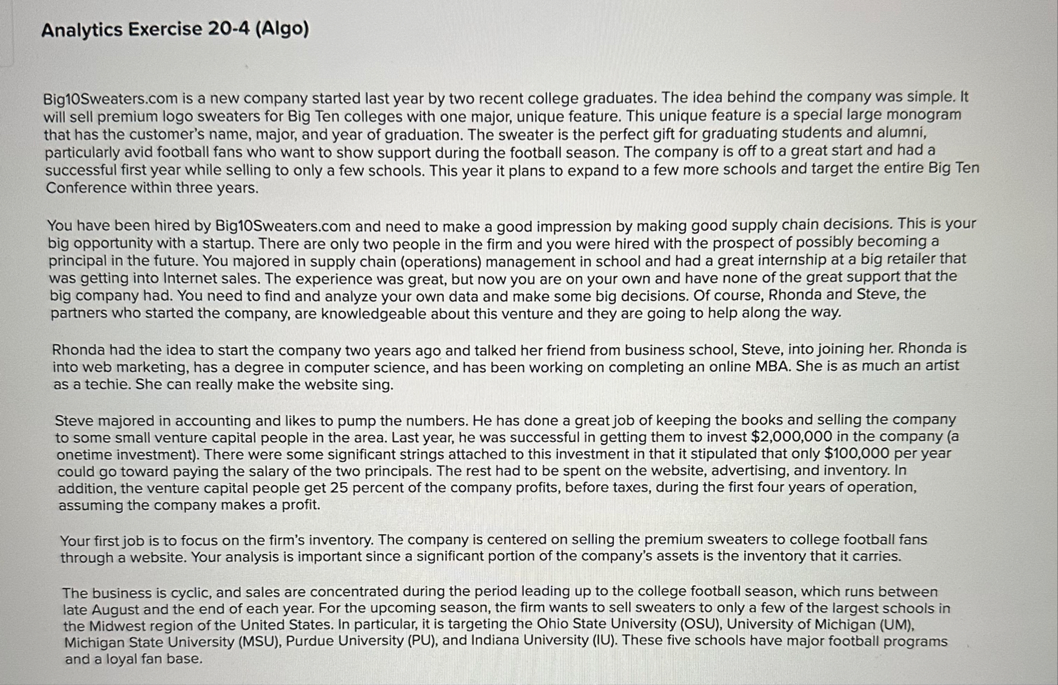 Analytics Exercise 2 0 - 4 ( Algo ) Big 1 0