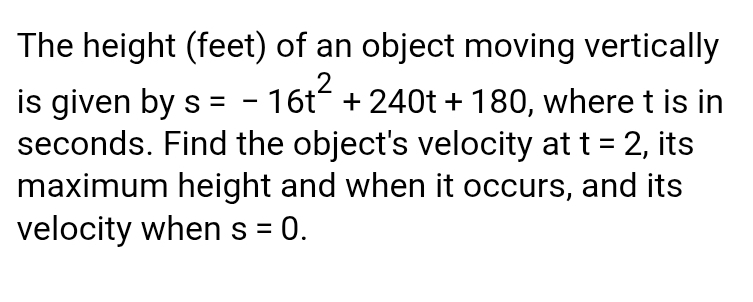 The height ( feet ) of an object moving