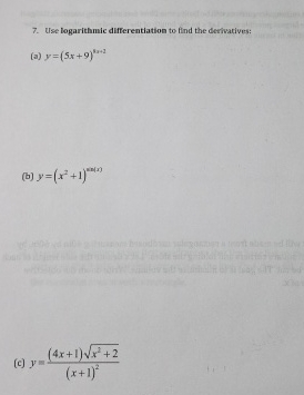 Use logarithmic differentiation to find the
