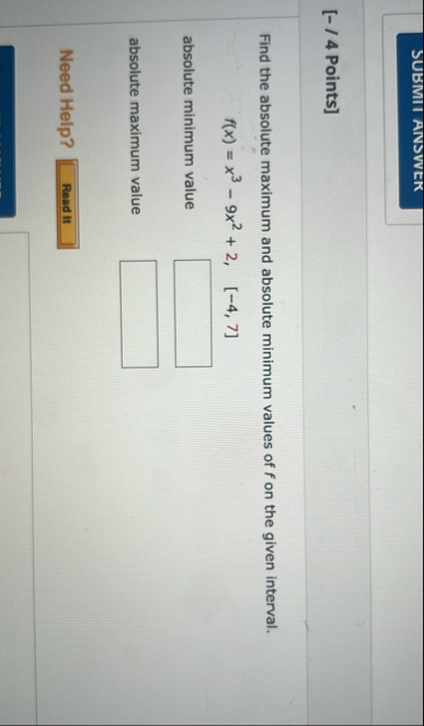 SUBIMII ANDWEK [ - / 4 Points ] Find the absolute