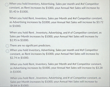 When you hold Inventory, Advertising, Sales per