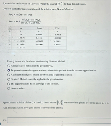 Approximate a solution of s i n ( x ) = c o s ( 9