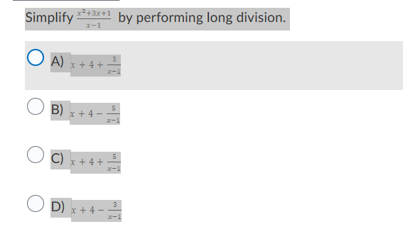 Simplify x 2 + 3 x + 1 x - 1 b y performing long