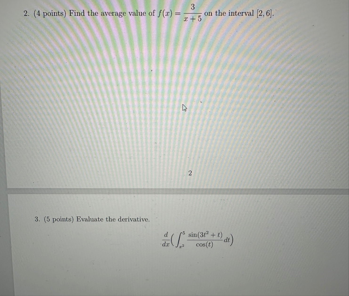 ( 4 points ) Find the average value of f ( x ) =
