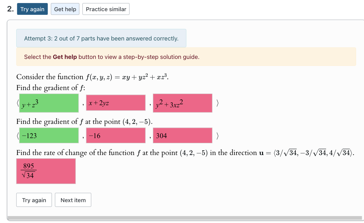 Attempt 3 : 2 out o f 7 parts have been answered