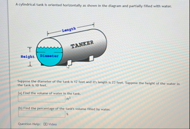 A cylindrical tank is oriented horizontally as