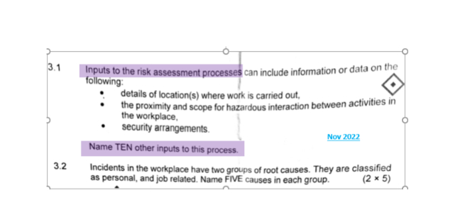 3 . 1 Inputs to the risk assessment processes can
