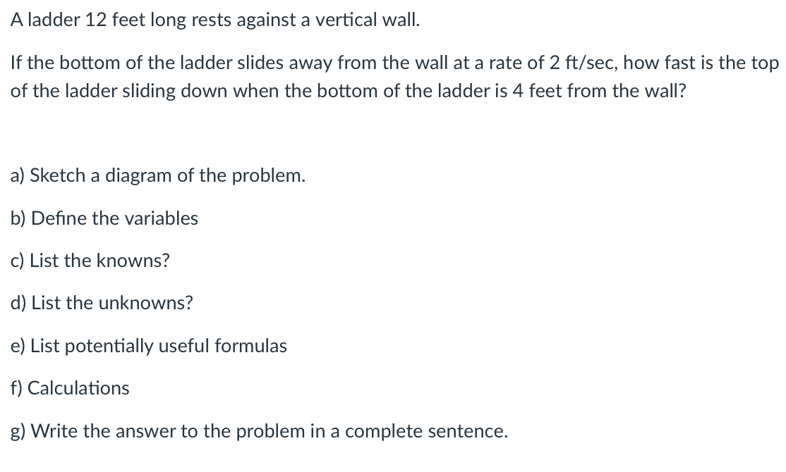 A ladder 1 2 feet long rests against a vertical