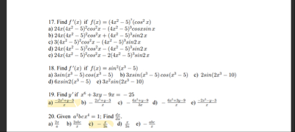 Find f ' ( x ) if f ( x ) = ( 4 x 2 - 5 ) 3 ( c o