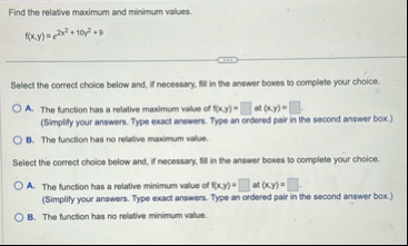 Find the relative maximum and minimum values. f (