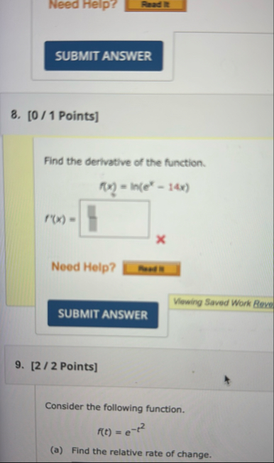 Need Help? 8 . [ 0 / 1 Points ] Find the