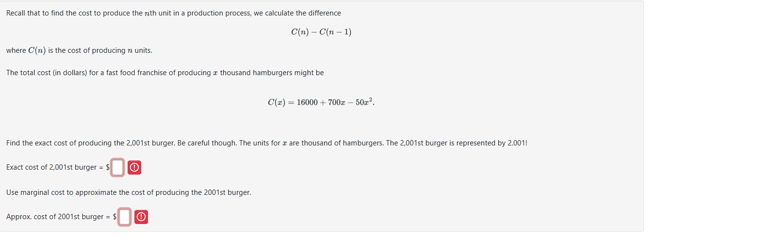 Recall that t o find the cost t o produce the n t