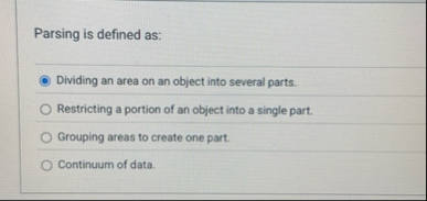 Parsing is defined as: Dividing an area on an