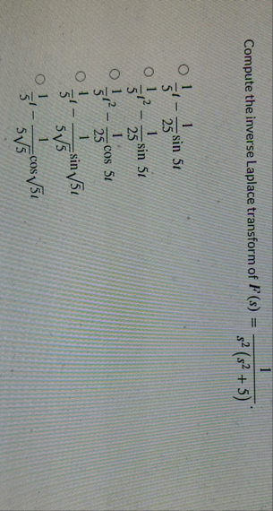 Compute the inverse Laplace transform of F ( s )
