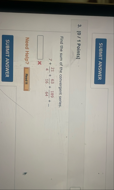 [ 0 / 1 Points ] Find the sum of the convergent
