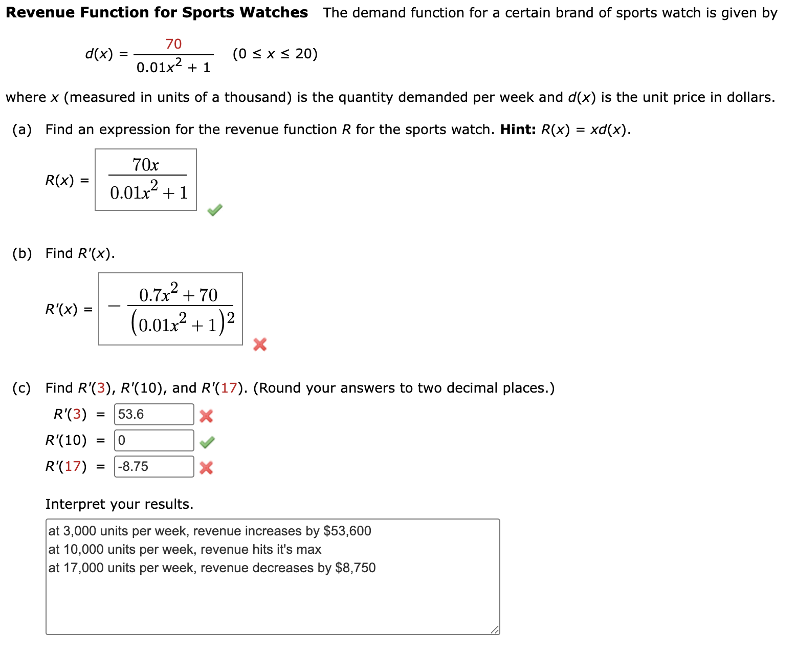 Revenue Function for Sports Watches The demand
