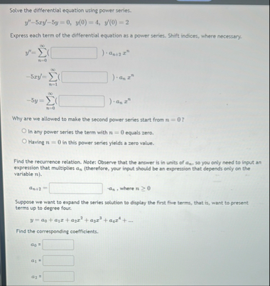 Solve the differential equation using power