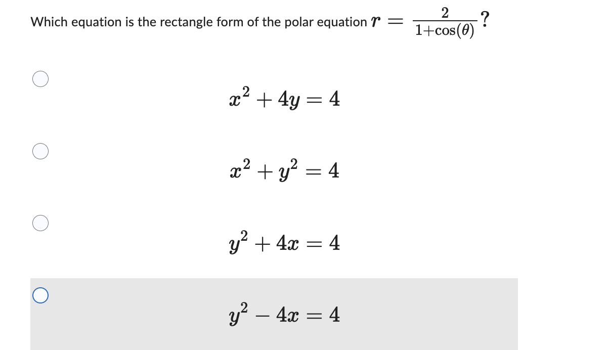 Which equation i s the rectangle form o f the