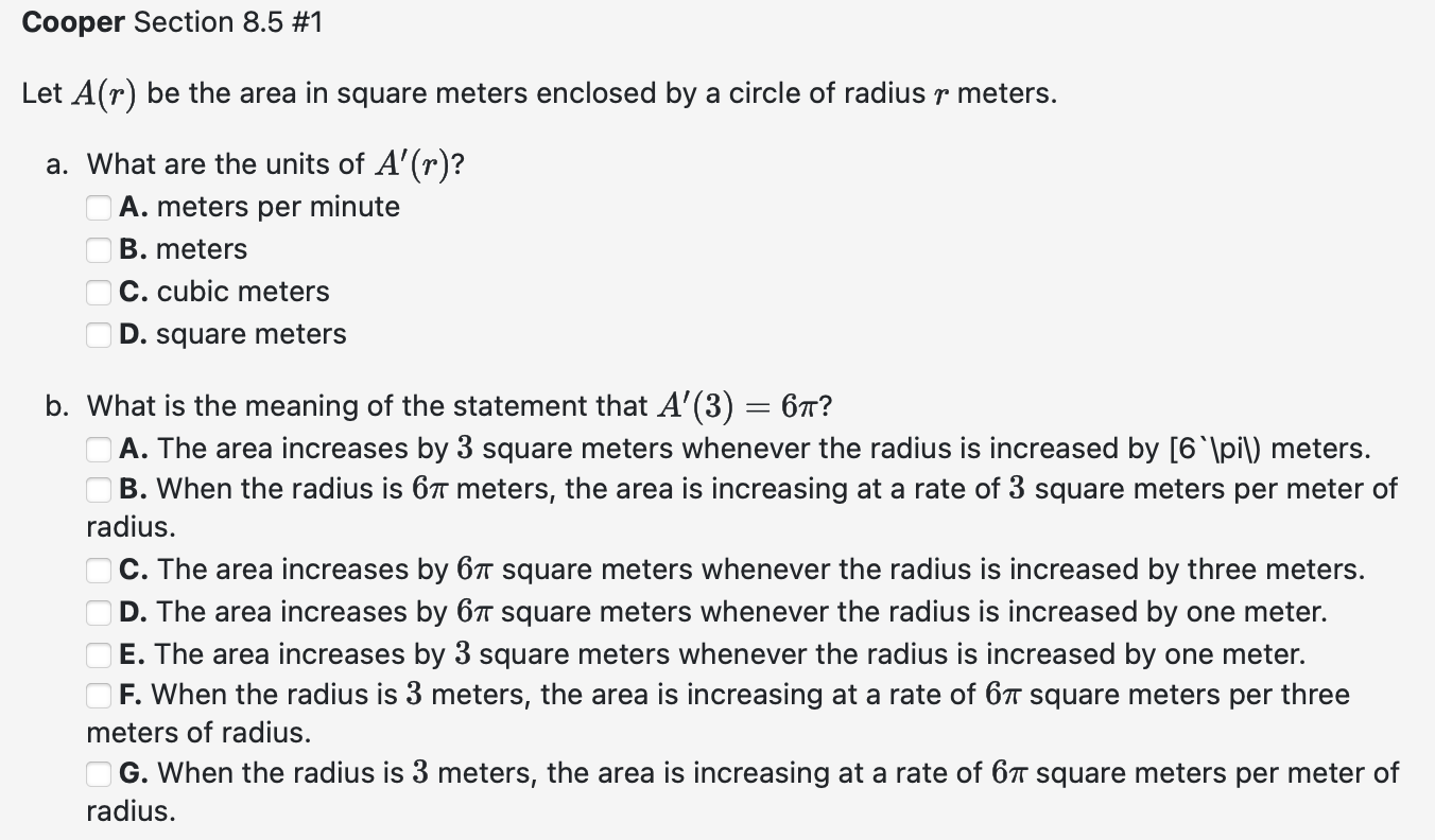 Cooper Section 8 . 5 \ # 1 Let \ ( A ( r ) \ ) be