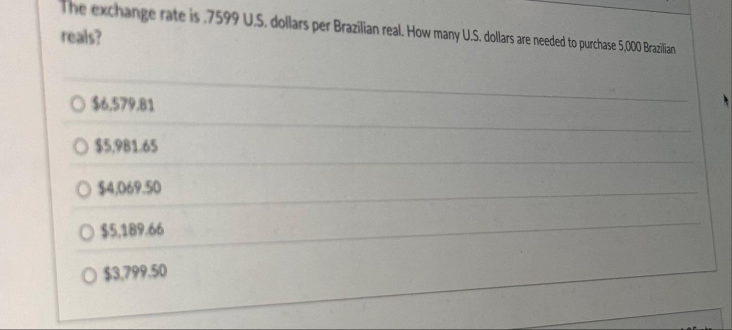 The exchange rate is . 7 5 9 9 U . S . dollars