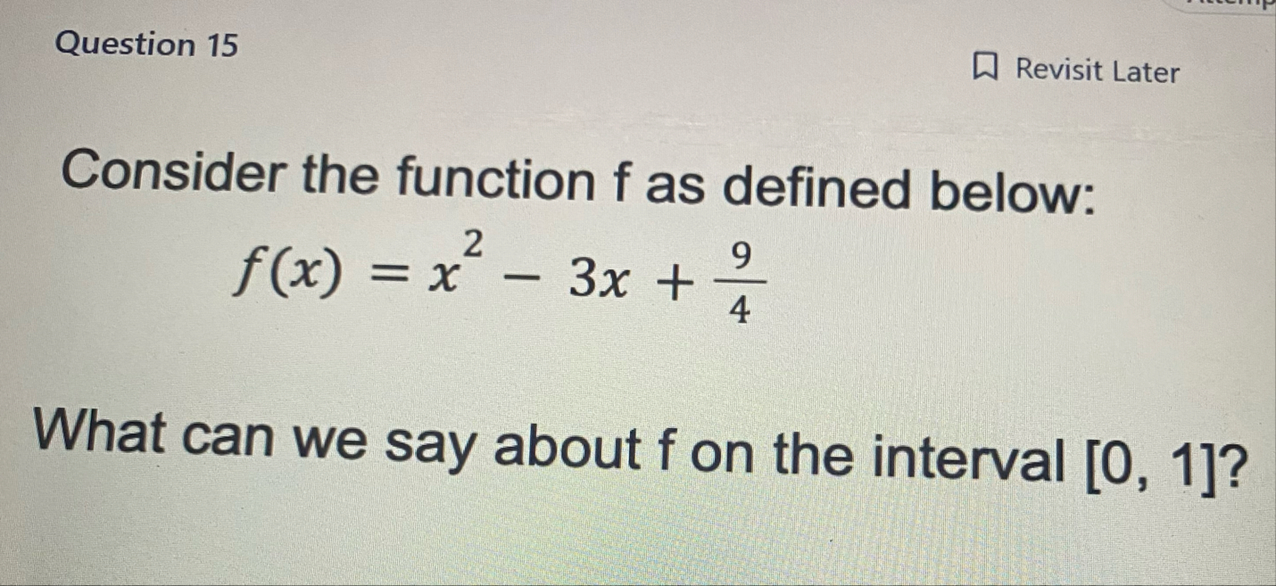 Question 1 5 Revisit Later Consider the function