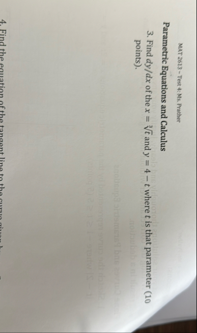 MAT 2 6 1 3 - Test 4 : Ms . Prather Parametric
