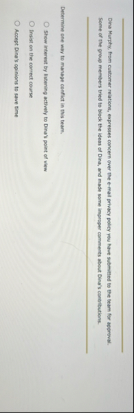 Dina Murphy, from customer relations, expresses