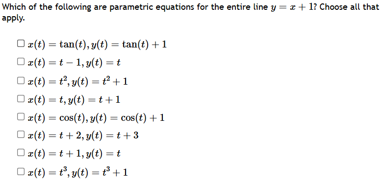 Which o f the following are parametric equations