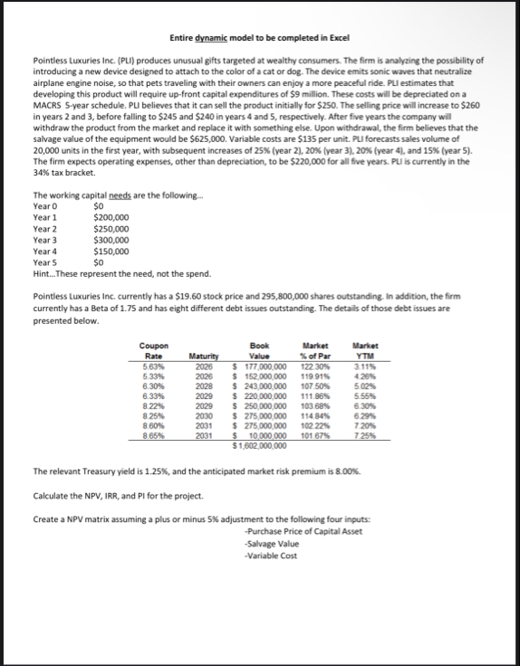Entire dynamic model to be completed in Excel