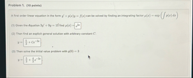Problem 1 . ( 1 0 painta ) A frist order linear