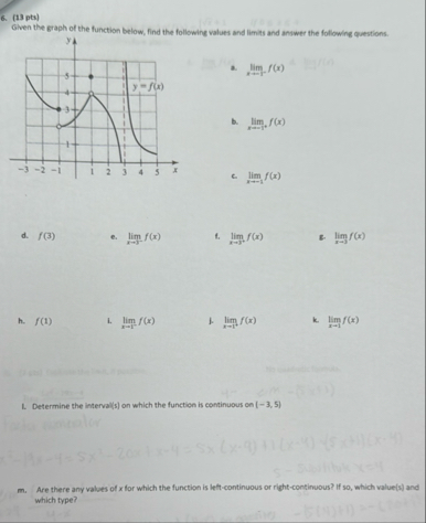 ( 1 3 pts ) Given the graph of the function
