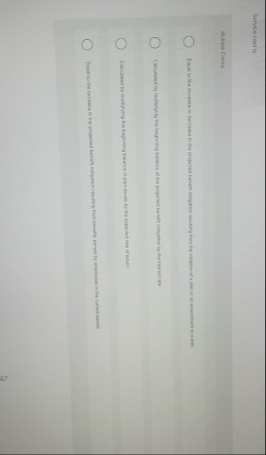 Service cost Is: Multuple Chaice Equal to the